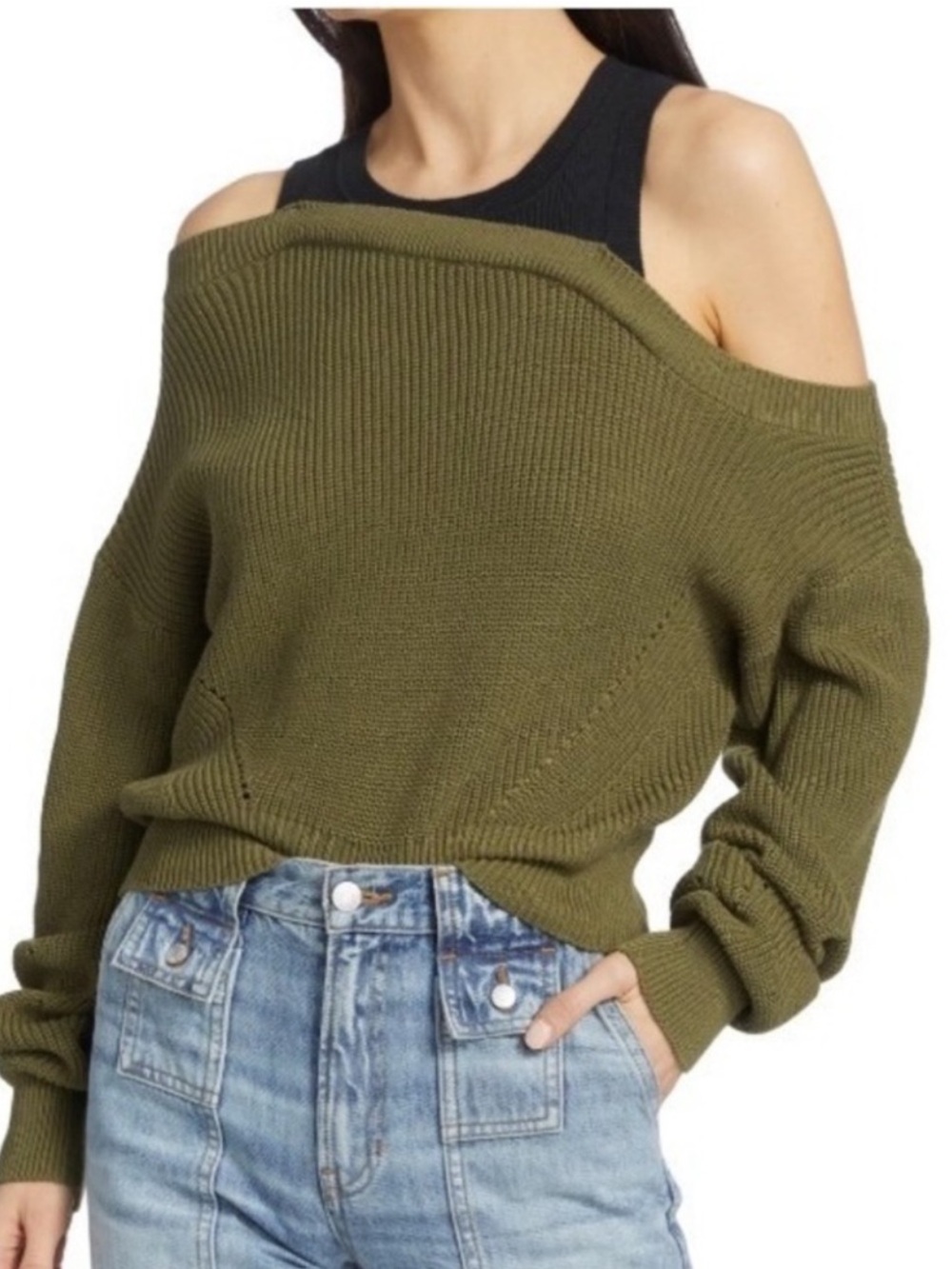 Veronica Beard Off Shoulder Green Prescott Sweater Size S